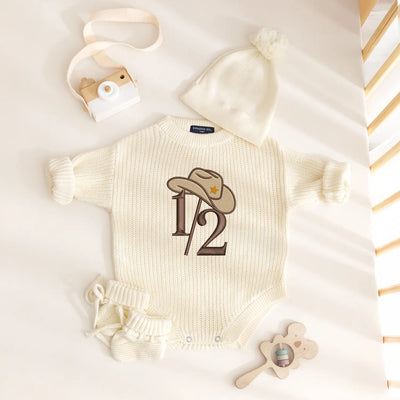 1/2 Birthday Western Cowboy Baby Romper