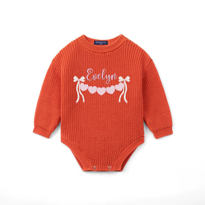 Custom Valentine Name Embroidered Knit Baby Romper