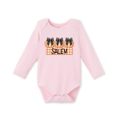 Personalized Halloween Trio Pumpkin Name Bamboo Baby Onesie