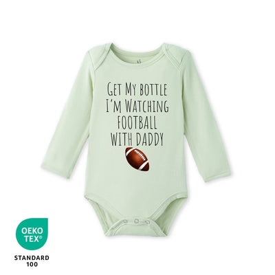 Get My Bottle Watching With Daddy Bamboo Football Baby Bodysuit