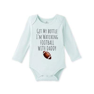 Get My Bottle Watching With Daddy Bamboo Football Baby Bodysuit
