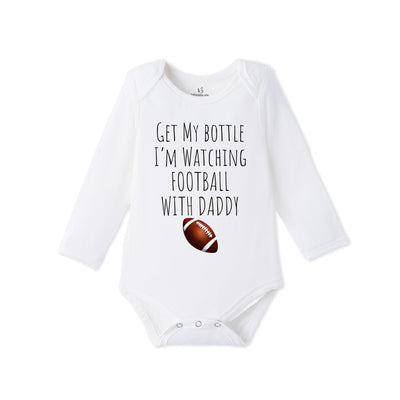 Get My Bottle Watching With Daddy Bamboo Football Baby Bodysuit