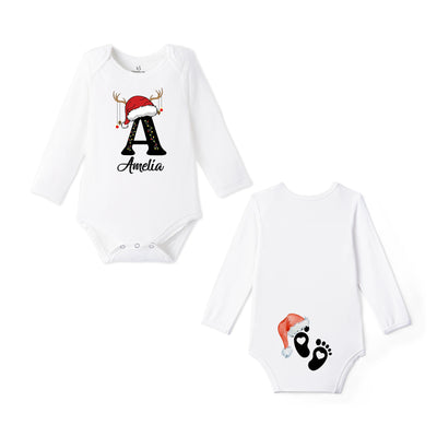 Custom Christmas Initial Bamboo Baby Onesie