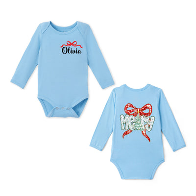 Custom Name Merry Christmas Bamboo Baby Bodysuit