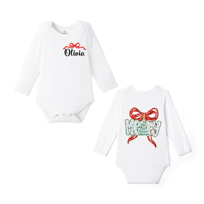 Custom Name Merry Christmas Bamboo Baby Bodysuit