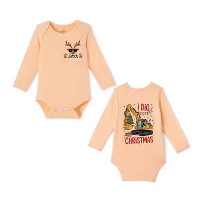 I Dig Christmas Custom Name Bamboo Baby Bodysuit
