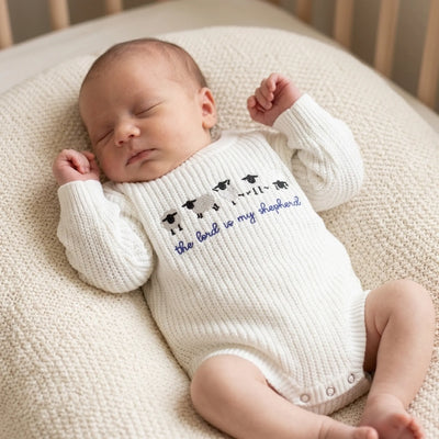 'The Lord is My Shepherd' Embroidered Knit Baby Romper
