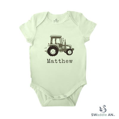 Farm Tractor Bamboo Baby Bodysuit | Soft Farm Themed Baby Onesie SwaddleAn