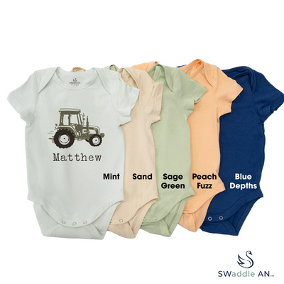 Farm Tractor Bamboo Baby Bodysuit | Soft Farm Themed Baby Onesie SwaddleAn