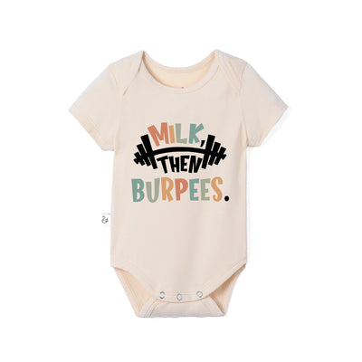 Bamboo 'Milk Then Burpees' Workout Baby Bodysuit Sand