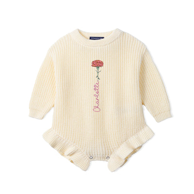 Birth Month Flower Embroidery Baby Knit Romper