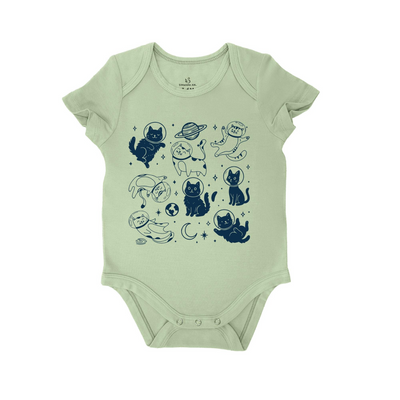 Cats In Space Silly Baby Onesie | Funny Cat Lover Bamboo Bodysuit SwaddleAn