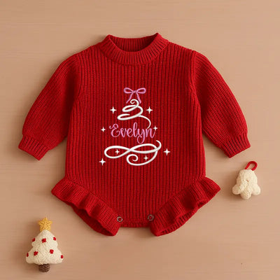 Christmas Embroidered Name Tree Baby Romper - SwaddleAn