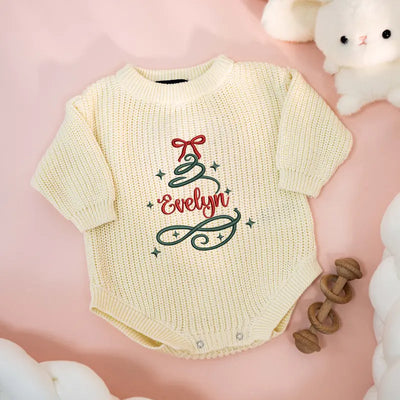 Christmas Embroidered Name Tree Baby Romper - SwaddleAn