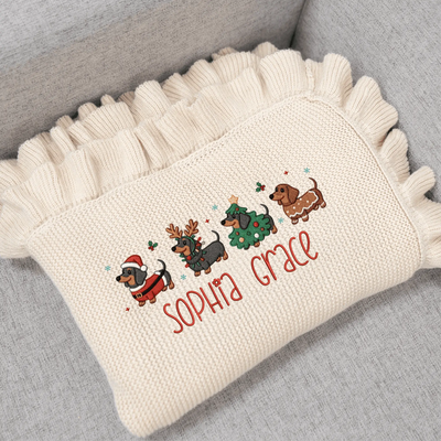 Christmas Festival Dachshund Embroidery Baby Blanket - SwaddleAn