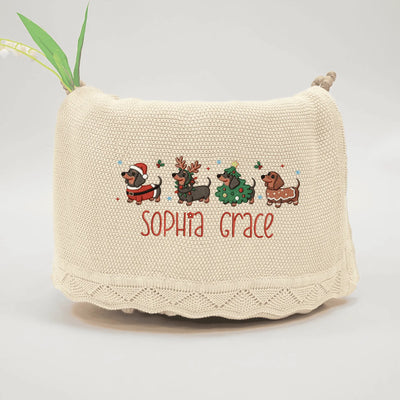 Christmas Festival Dachshund Embroidery Baby Blanket - SwaddleAn