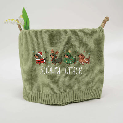 Christmas Festival Dachshund Embroidery Baby Blanket - SwaddleAn