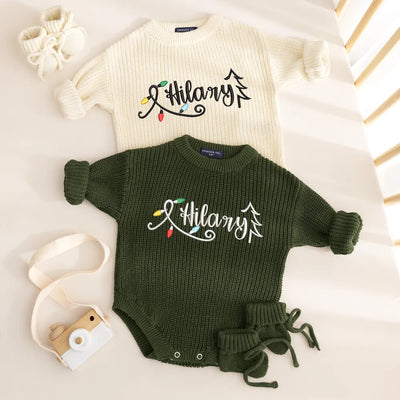 Christmas Lights Embroidered Baby Romper