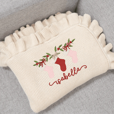 Christmas Stockings Embroidery Baby Blanket with Name - SwaddleAn