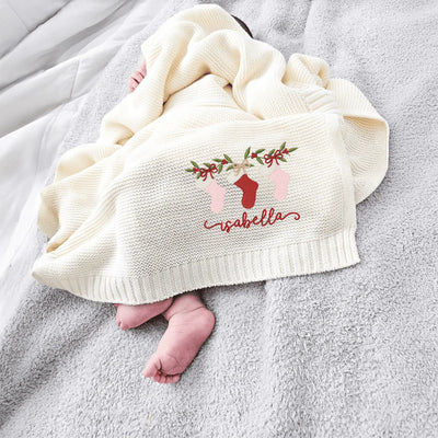 Christmas Stockings Embroidery Baby Blanket with Name - SwaddleAn
