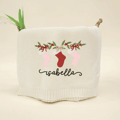 Christmas Stockings Embroidery Baby Blanket with Name - SwaddleAn