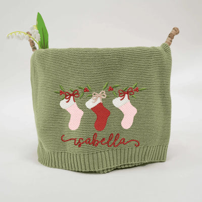 Christmas Stockings Embroidery Baby Blanket with Name - SwaddleAn