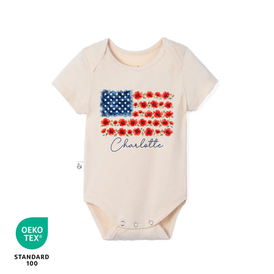 Custom America Flag Baby Name Onesie