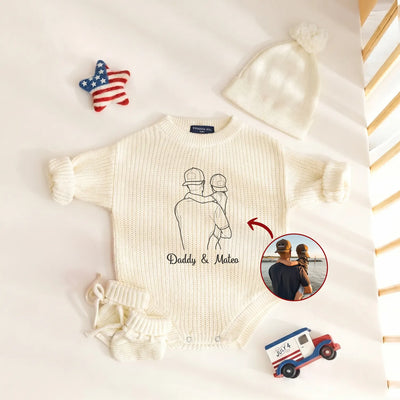 Custom Embroidery Dad and Baby Portrait Romper