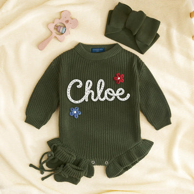 Custom Floral 4th of July Baby Name Romper