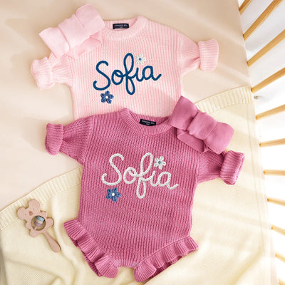 Custom Floral 4th of July Baby Name Romper