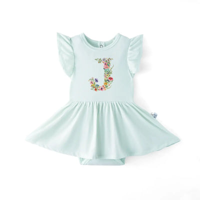 Custom Initial Floral Baby Bamboo Bodysuit Twirl Dress