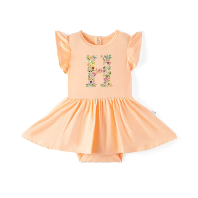 Custom Initial Floral Baby Bamboo Bodysuit Twirl Dress