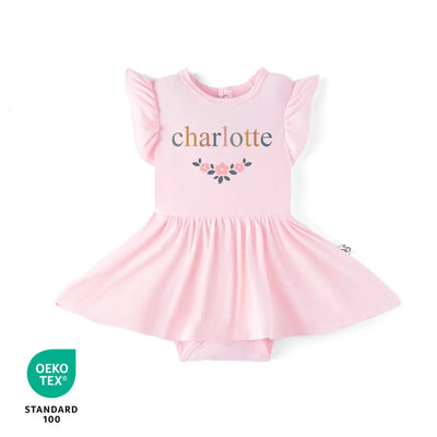 Custom Name Flower Baby Twirl Bodysuit Dress