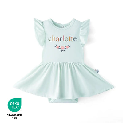 Custom Name Flower Baby Twirl Bodysuit Dress