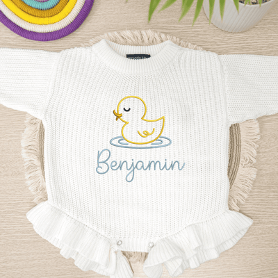 Custom Baby Duck Embroidery Romper - SwaddleAn