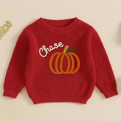 Custom Baby Name Pumpkin Hand Embroidery Knit Sweater SwaddleAn