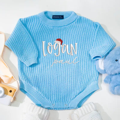 Custom Baby Name Santa Embroidered Romper - SwaddleAn