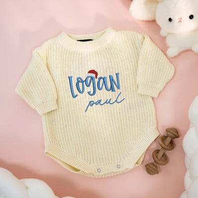 Custom Baby Name Santa Embroidered Romper - SwaddleAn