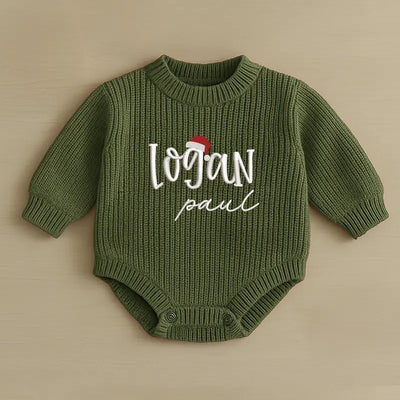 Custom Baby Name Santa Embroidered Romper - SwaddleAn