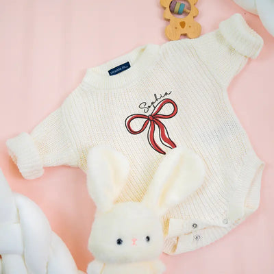Custom Bow Embroidery Baby Girl Romper - SwaddleAn