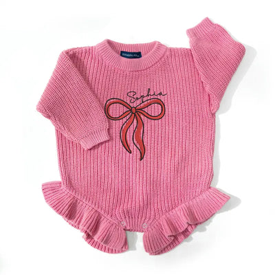 Custom Bow Embroidery Baby Girl Romper - SwaddleAn