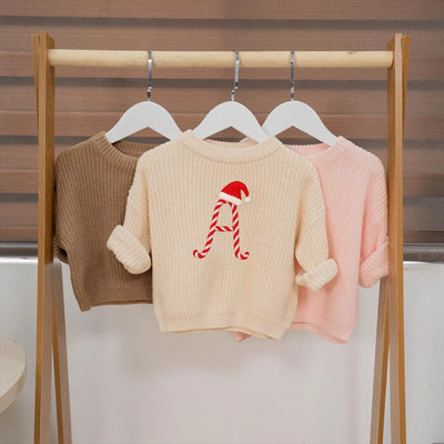 Personalized Candy Cane Initial Sweater - SwaddleAn