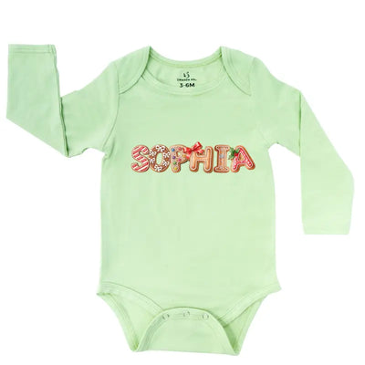 Custom Christmas Gingerbread Name Baby Onesie - SwaddleAn