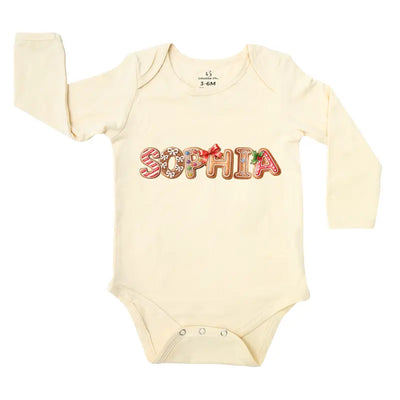 Custom Christmas Gingerbread Name Baby Onesie - SwaddleAn