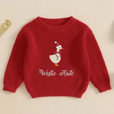 Christmas Goose Hand-Embroidered Knit Sweater - SwaddleAn