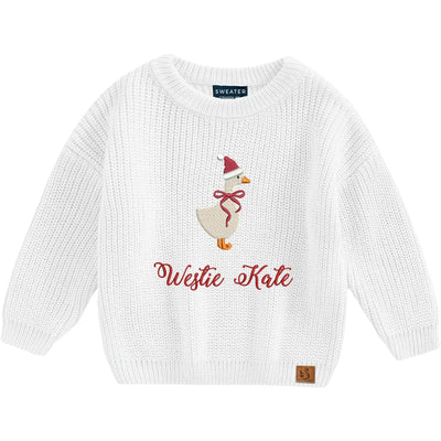 Christmas Goose Hand-Embroidered Knit Sweater - SwaddleAn