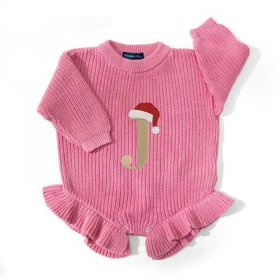 Custom Christmas Santa Initial Embroidery Baby Romper - SwaddleAn