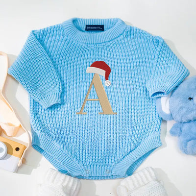 Custom Christmas Santa Initial Embroidery Baby Romper - SwaddleAn