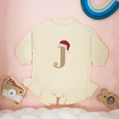 Custom Christmas Santa Initial Embroidery Baby Romper - SwaddleAn
