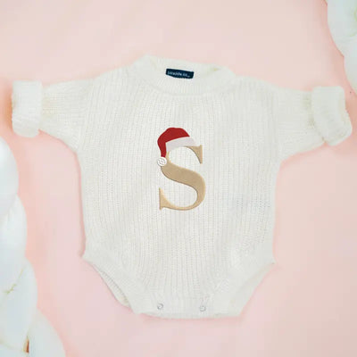 Custom Christmas Santa Initial Embroidery Baby Romper - SwaddleAn